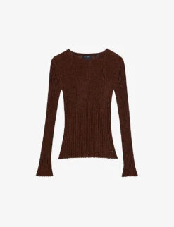 Ted Baker Sherriy Metallic-thread Ribbed-knit Top