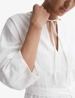 Reiss Freida Tie-neck Lyocell-blend Mini Dress 11 Reiss Freida Tie-neck Lyocell-blend Mini Dress -Whistles Store R04082304 CREAM ALT04