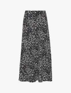 Whistles Shadow Leopard-print Woven Midi Skirt