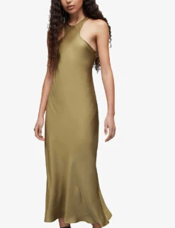 AllSaints Betina Racerback Satin Maxi Dress -Whistles Store R04082737 PALEOLIVEGRE ALT02
