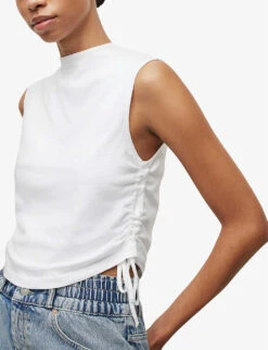 AllSaints Beta Funnel-neck Organic-cotton Top -Whistles Store R04085136 OPTICWHITE ALT02