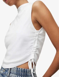 AllSaints Beta Funnel-neck Organic-cotton Top -Whistles Store R04085136 OPTICWHITE ALT04