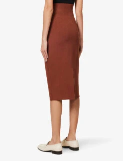 Victoria Beckham Body Slim-fit Stretch-woven Midi Skirt -Whistles Store R04085480 BROWN ALT03