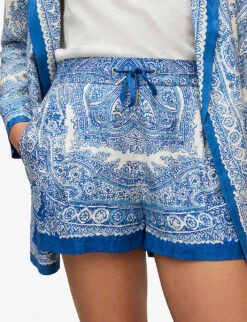 AllSaints Aleida Rafaela Paisley-print Woven Shorts -Whistles Store R04086654 BLUEWHITE ALT04
