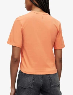 AllSaints Gigi Drawstring Cotton T-shirt -Whistles Store R04086668 FLUROORANGE ALT03