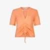 AllSaints Gigi Drawstring Cotton T-shirt -Whistles Store R04086668 FLUROORANGE M