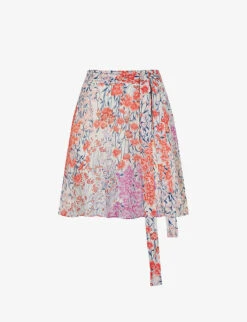Reiss Elle Meadow-print Waist-tie Woven Mini Skirt