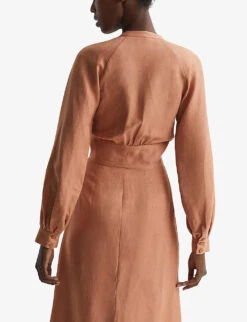 Reiss Axelle Cropped Linen-blend Blouse -Whistles Store R04087059 RUST ALT03