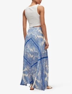 AllSaints Slvina Rafaela Paisley-print Woven Midi Skirt -Whistles Store R04087364 BLUE ALT03