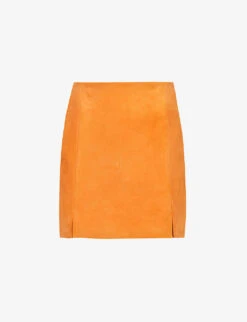 Split-hem Contrast-stitch Leather Midi Skirt