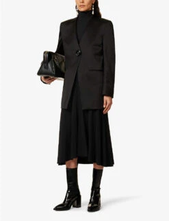 Jil Sander Flared-hem Asymmetric Stretch-woven Midi Skirt 8 Jil Sander Flared-hem Asymmetric Stretch-woven Midi Skirt -Whistles Store R04092791 BLACK ALT01