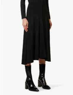 Jil Sander Flared-hem Asymmetric Stretch-woven Midi Skirt 9 Jil Sander Flared-hem Asymmetric Stretch-woven Midi Skirt -Whistles Store R04092791 BLACK ALT02