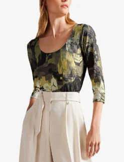 Ted Baker Scoop-neck Printed Woven Top -Whistles Store R04093046 LTGREEN ALT02