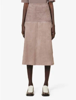 Joseph Sacha Exposed-seam Suede Midi Skirt -Whistles Store R04095408 TRUFFLE ALT02