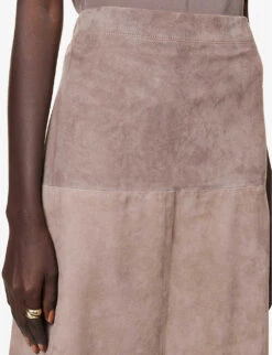 Joseph Sacha Exposed-seam Suede Midi Skirt -Whistles Store R04095408 TRUFFLE ALT04