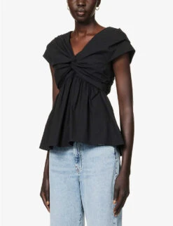 TOVE Olivia Peplum-hem Organic-cotton Top -Whistles Store R04096564 BLACK ALT02