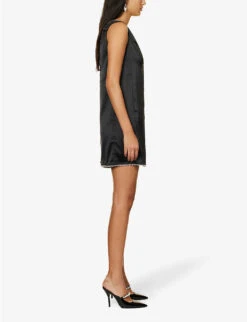 V-neck Pearlescent-trim Satin Mini Dress -Whistles Store R04096644 BLACK ALT02