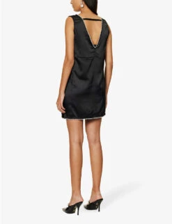 V-neck Pearlescent-trim Satin Mini Dress -Whistles Store R04096644 BLACK ALT03