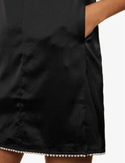 V-neck Pearlescent-trim Satin Mini Dress -Whistles Store R04096644 BLACK ALT04