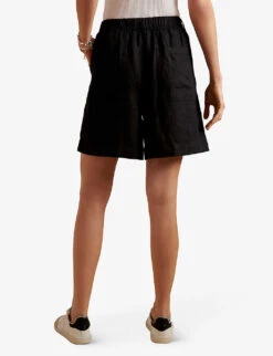 Longline Relaxed-fit Linen Shorts -Whistles Store R04097408 BLACK ALT03
