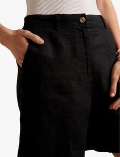 Longline Relaxed-fit Linen Shorts -Whistles Store R04097408 BLACK ALT04