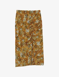 Maje Jipard Leopard-print Side-slit Woven Midi Skirt
