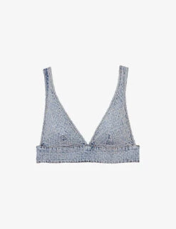 Maje Rhinestones-embellished Denim Bra Top
