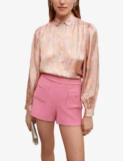 Maje Printed Voluminous-sleeve Recycled-polyester Shirt -Whistles Store R04101544 JAUNESORANGES ALT02