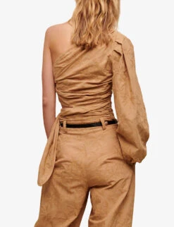 Maje Asymmetric Balloon-sleeve Cotton Top -Whistles Store R04101578 NATURELS ALT03