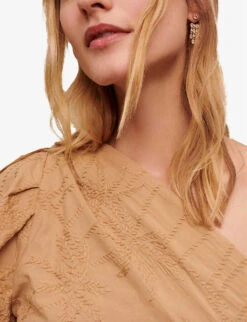 Maje Asymmetric Balloon-sleeve Cotton Top -Whistles Store R04101578 NATURELS ALT04