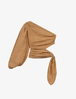 Maje Asymmetric Balloon-sleeve Cotton Top