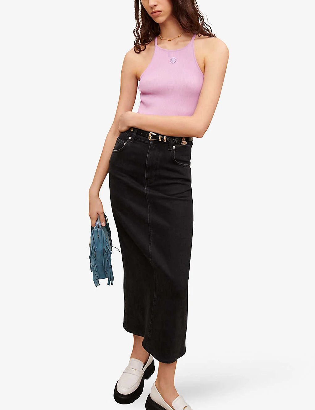 Maje Jextra High-waisted Straight-cut Stretch-denim Midi Skirt 4 Maje Jextra High-waisted Straight-cut Stretch-denim Midi Skirt - Image 2