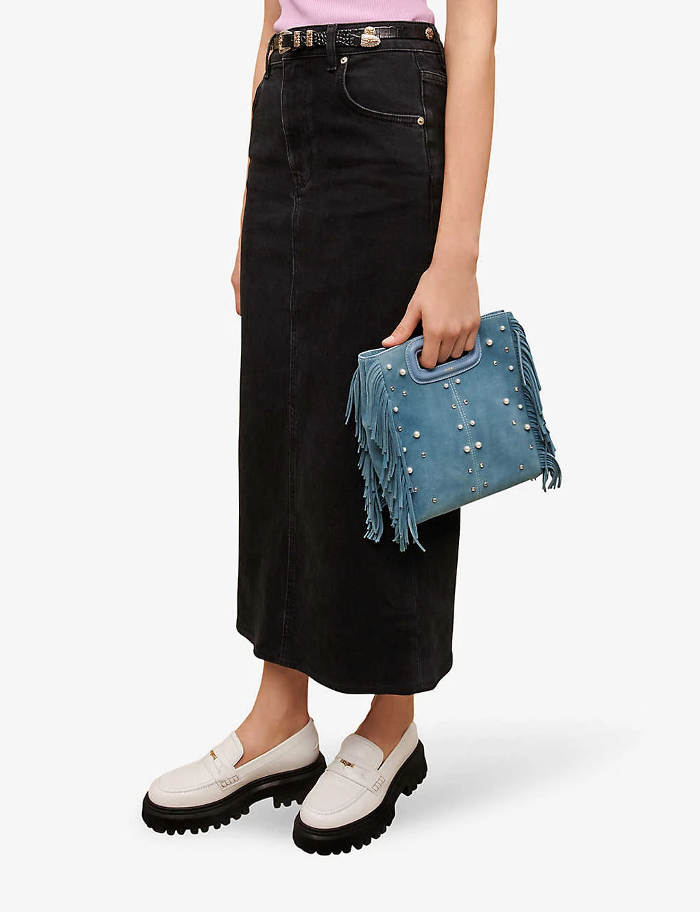 Maje Jextra High-waisted Straight-cut Stretch-denim Midi Skirt 5 Maje Jextra High-waisted Straight-cut Stretch-denim Midi Skirt - Image 3