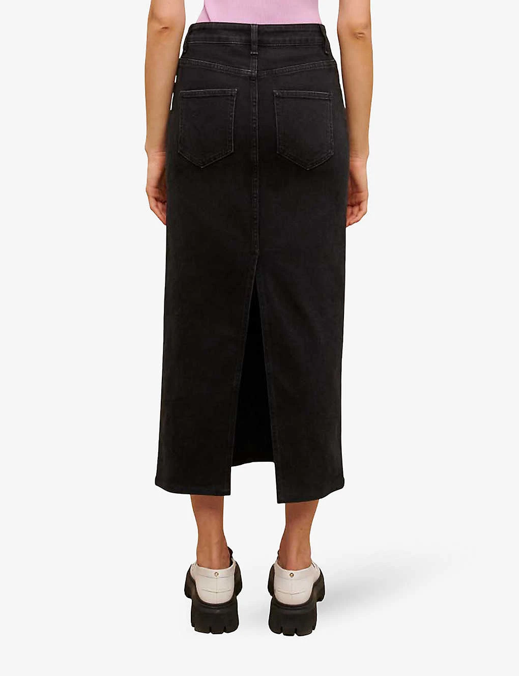 Maje Jextra High-waisted Straight-cut Stretch-denim Midi Skirt 6 Maje Jextra High-waisted Straight-cut Stretch-denim Midi Skirt - Image 4