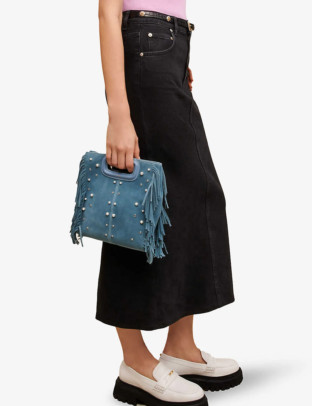 Maje Jextra High-waisted Straight-cut Stretch-denim Midi Skirt 7 Maje Jextra High-waisted Straight-cut Stretch-denim Midi Skirt - Image 5