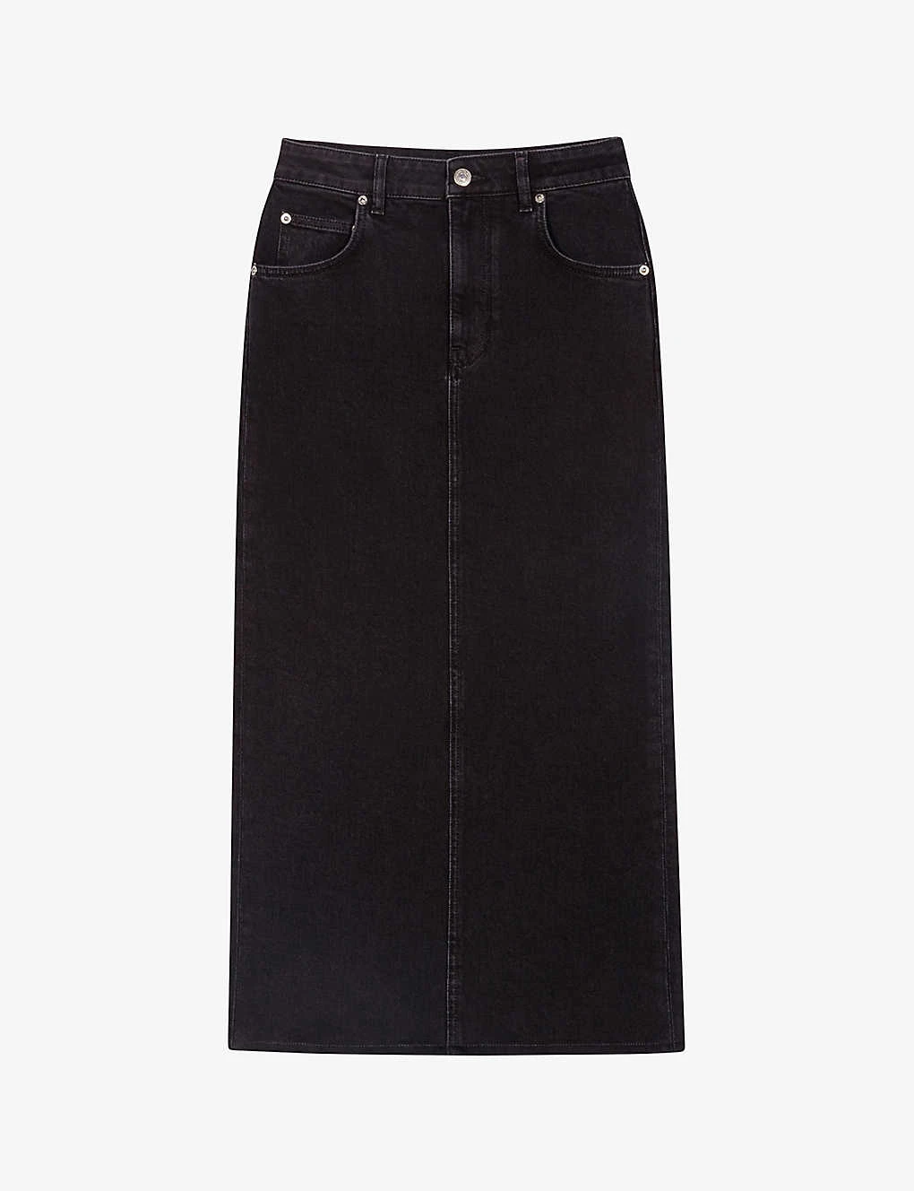 Maje Jextra High-waisted Straight-cut Stretch-denim Midi Skirt 3 Maje Jextra High-waisted Straight-cut Stretch-denim Midi Skirt