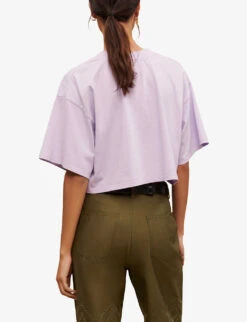 Maje Taloha Graphic-print Cropped Cotton-jersey T-shirt -Whistles Store R04101857 VIOLETS ALT03