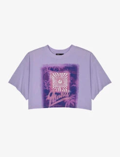 Maje Taloha Graphic-print Cropped Cotton-jersey T-shirt