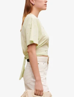 Maje Floral-embellished Cotton T-shirt 9 Maje Floral-embellished Cotton T-shirt -Whistles Store R04101947 VERTS ALT02