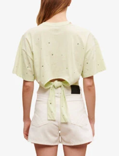 Maje Floral-embellished Cotton T-shirt 10 Maje Floral-embellished Cotton T-shirt -Whistles Store R04101947 VERTS ALT03