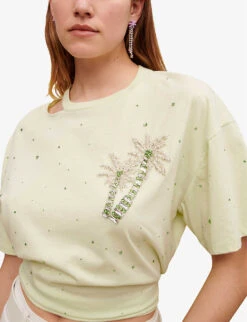 Maje Floral-embellished Cotton T-shirt 11 Maje Floral-embellished Cotton T-shirt -Whistles Store R04101947 VERTS ALT04