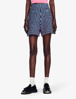 Sandro Checked Stretch-tweed Shorts -Whistles Store R04102332 NOIRGRIS ALT02