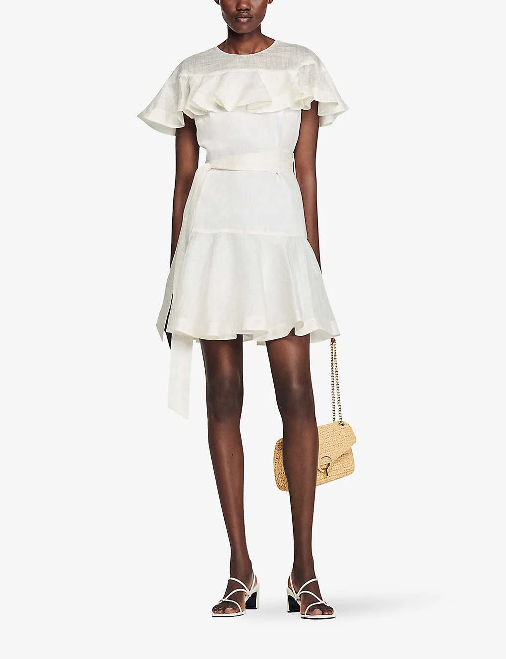 Sandro Majorque Frilled-trim Linen-blend Mini Dress 4 Sandro Majorque Frilled-trim Linen-blend Mini Dress - Image 2