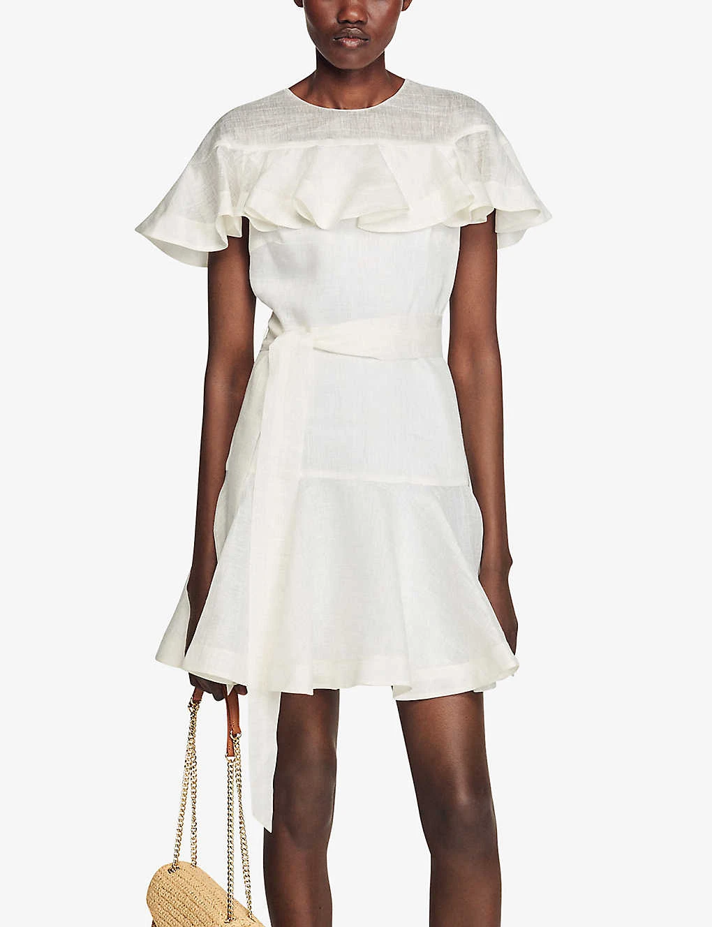 Sandro Majorque Frilled-trim Linen-blend Mini Dress 5 Sandro Majorque Frilled-trim Linen-blend Mini Dress - Image 3