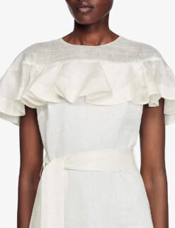 Sandro Majorque Frilled-trim Linen-blend Mini Dress 11 Sandro Majorque Frilled-trim Linen-blend Mini Dress -Whistles Store R04102600 NATURELS ALT04