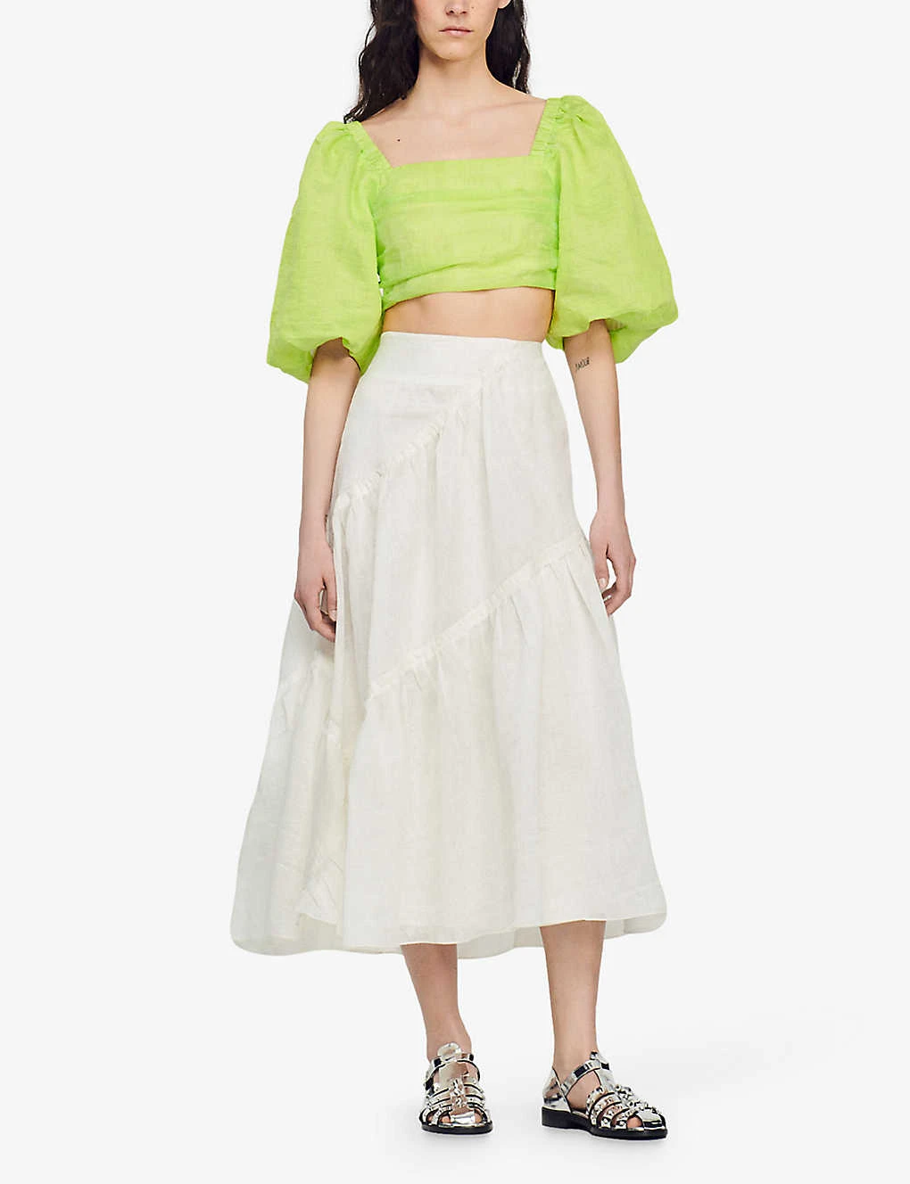 Sandro Christina Tiered-panel Linen-blend Maxi Skirt 4 Sandro Christina Tiered-panel Linen-blend Maxi Skirt - Image 2