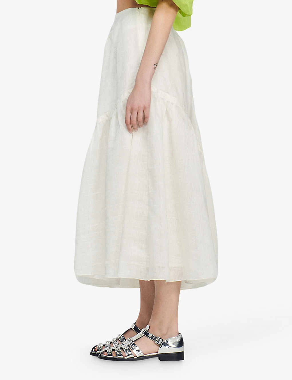 Sandro Christina Tiered-panel Linen-blend Maxi Skirt 5 Sandro Christina Tiered-panel Linen-blend Maxi Skirt - Image 3