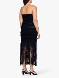 Sandro Fringed-bustier Woven Maxi Dress -Whistles Store R04102678 NOIRGRIS ALT03