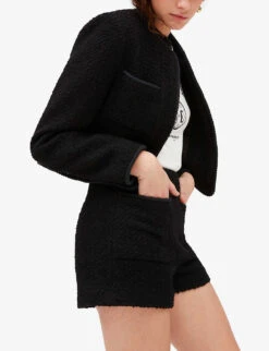 CLAUDIE PIERLOT Elga Braided-trim Tweed Shorts 12 CLAUDIE PIERLOT Elga Braided-trim Tweed Shorts -Whistles Store R04103275 NOIRGRIS ALT04