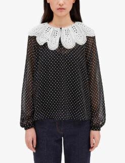 CLAUDIE PIERLOT Embroidered Collar Polka-dot Woven Blouse -Whistles Store R04103277 DIVERS ALT02